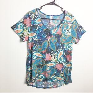 Lularoe Paisley Short Sleeve Tee Black Blue Medium